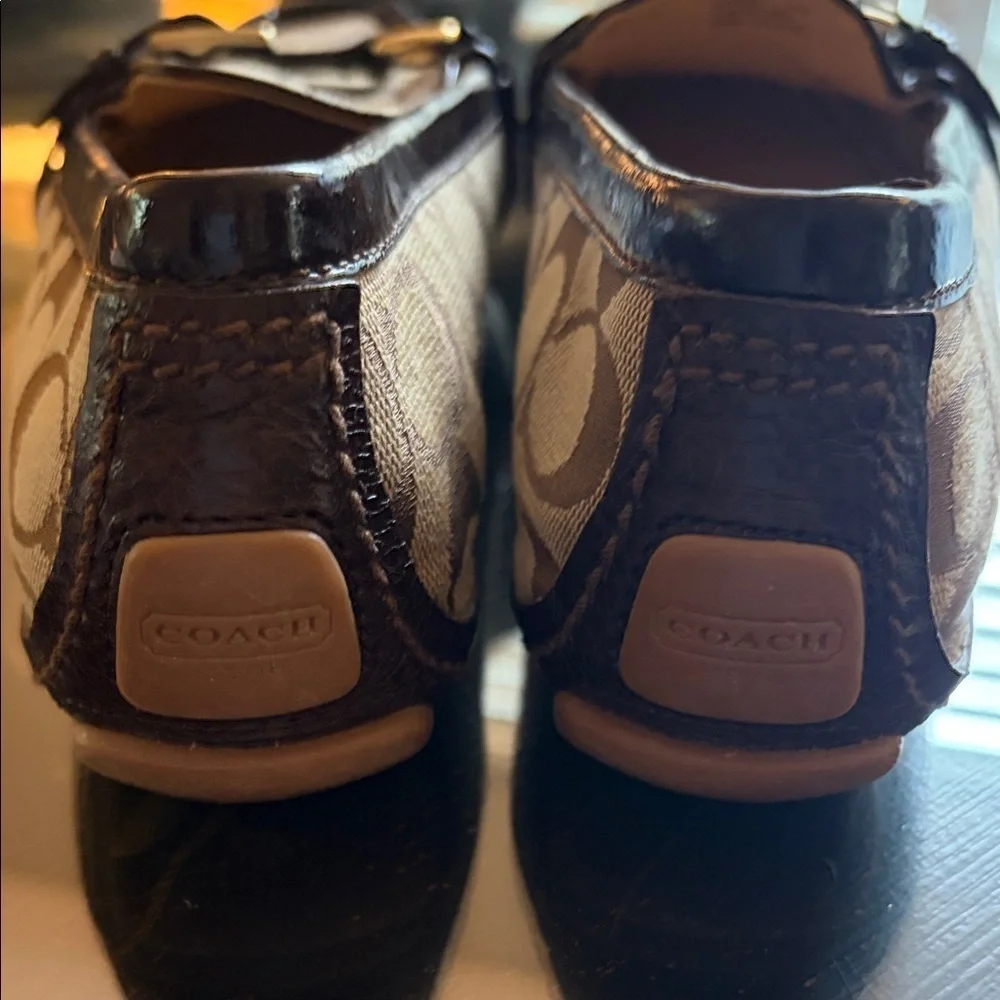 Coach Brown Monogram Loafers with Gold Buckles size 8m - Picture 4 of 5